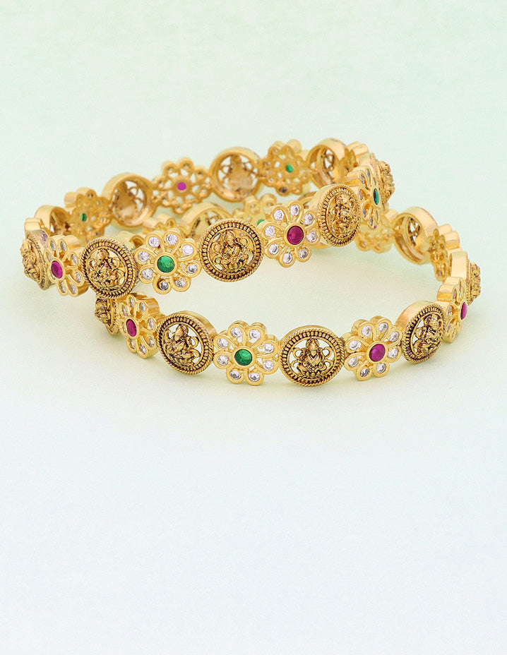 Designer Lakshmi Devi Zircon Gold Plated Bangles ZBGL11005