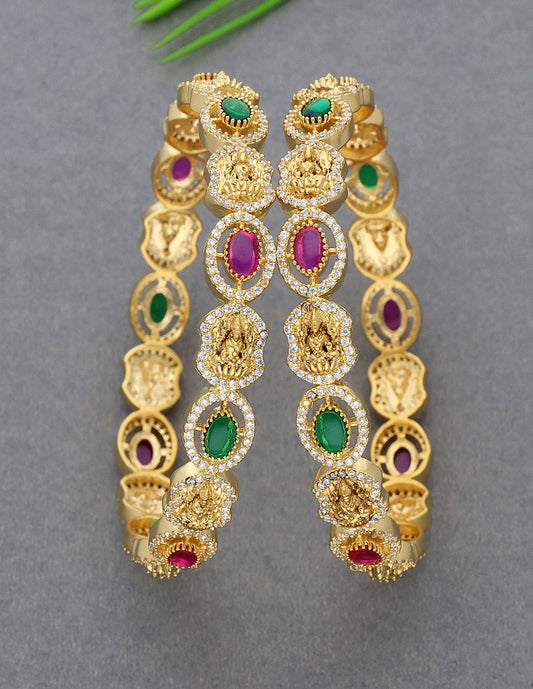 Designer Lakshmi Devi Zirconia Gold Plated Bangles
