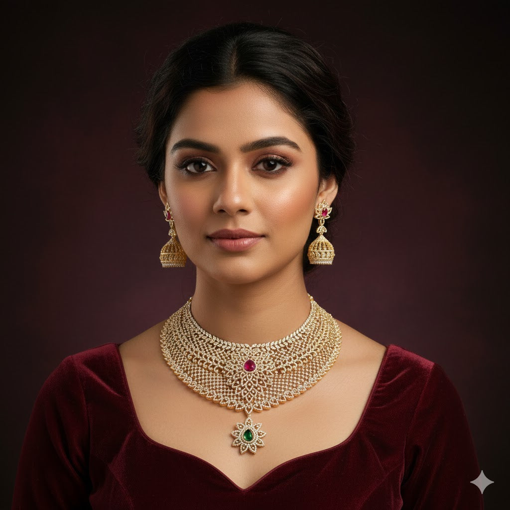 Designer Gold Zirconia Choker Set