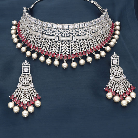Designer Rhodhium Zirconia Choker Set