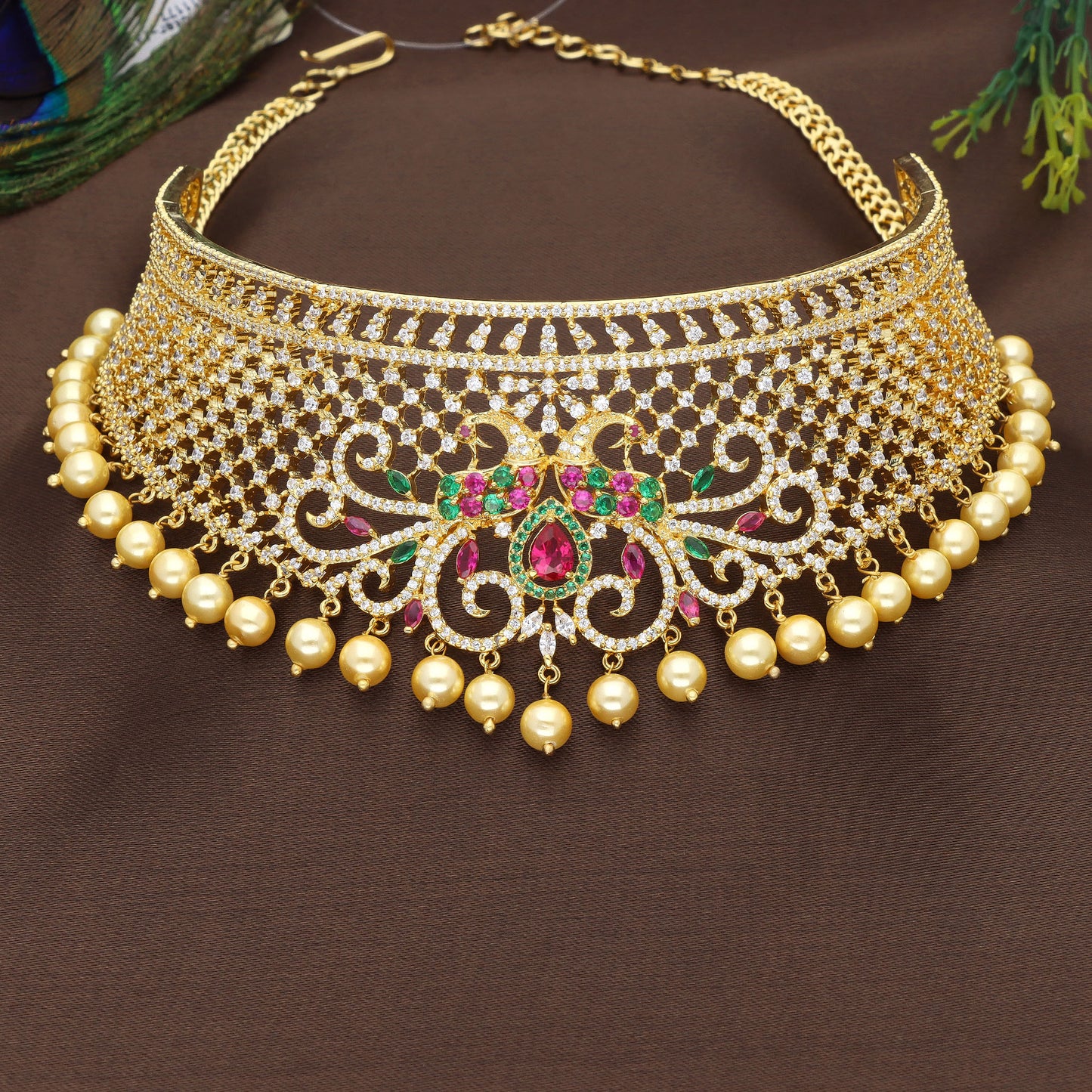 Designer Gold Zirconia Choker Set