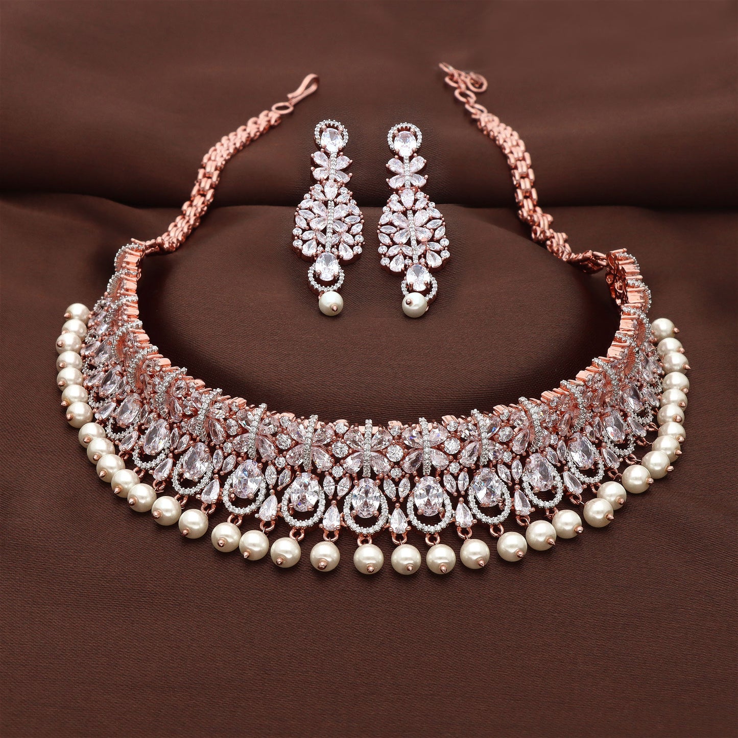 Zirconia Rose Gold Choker Set