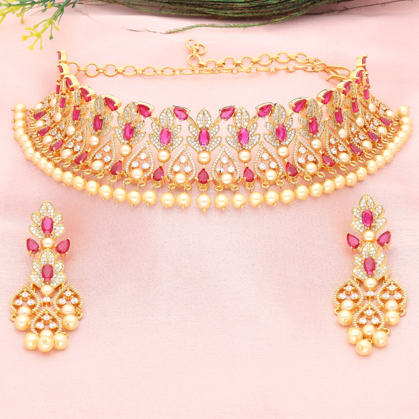 Designer Gold Zirconia Choker Set