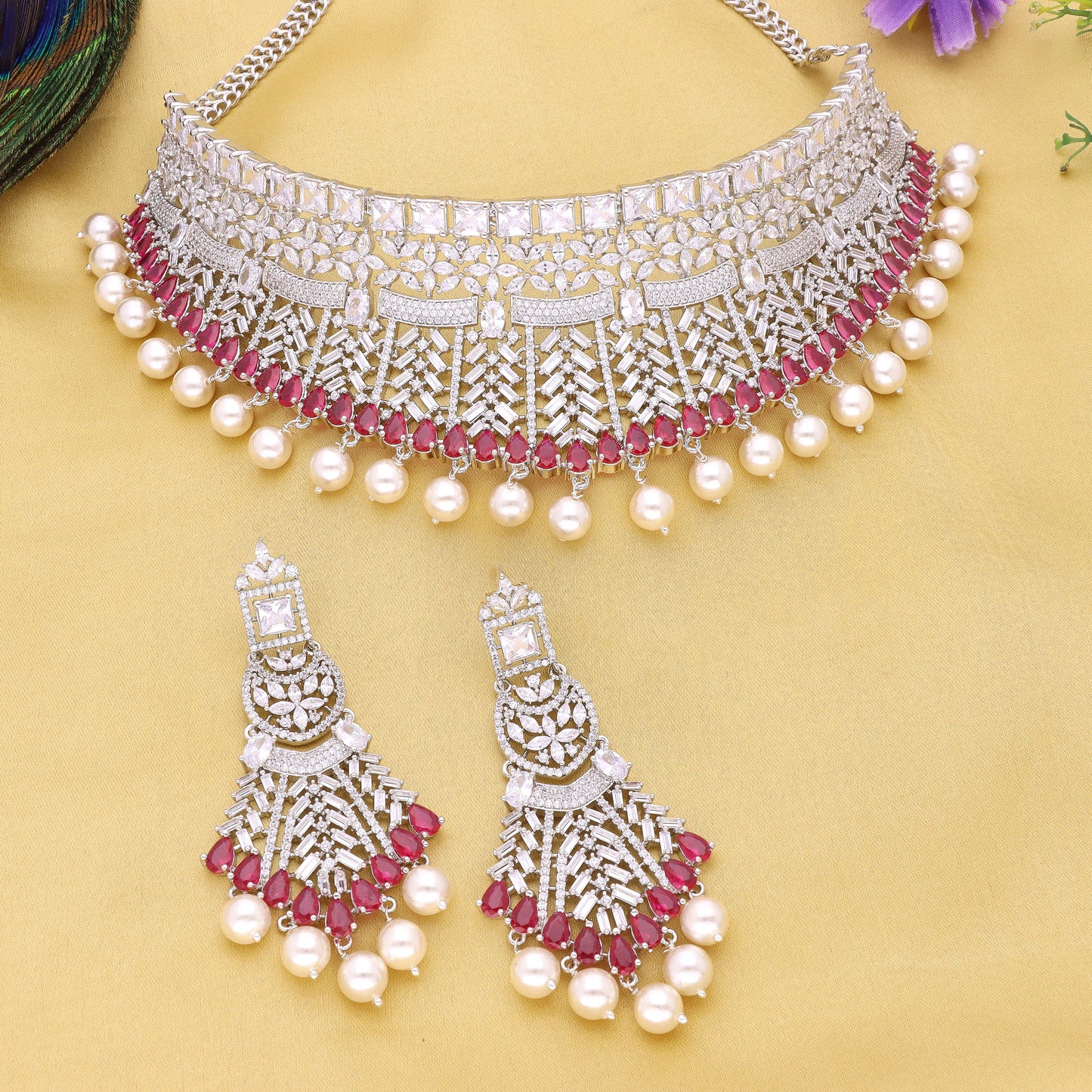 Designer Rhodhium Zirconia Choker Set