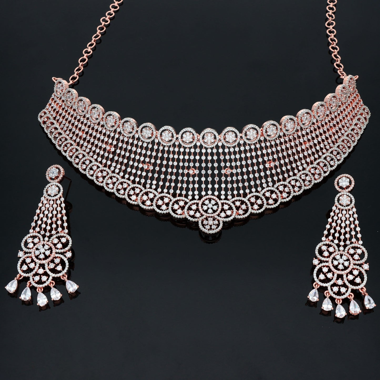 Designer Rose Gold Zirconia Choker Set
