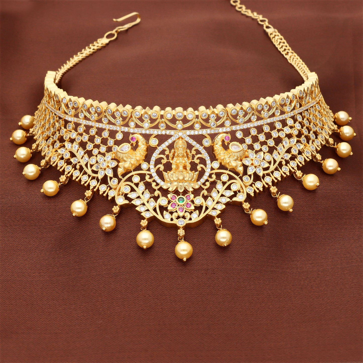 Lakshmi Devi Gold Zirconia Choker Set