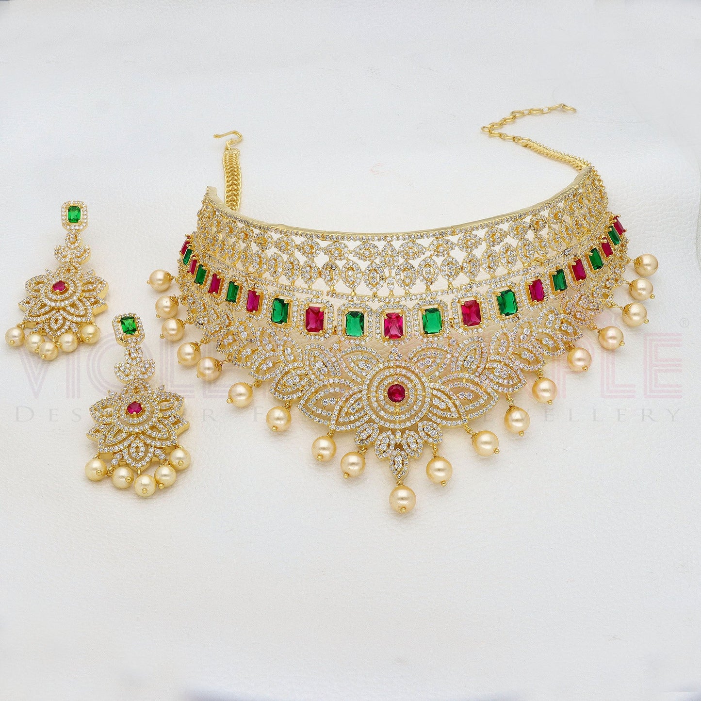 Designer Gold Zirconia Choker Set
