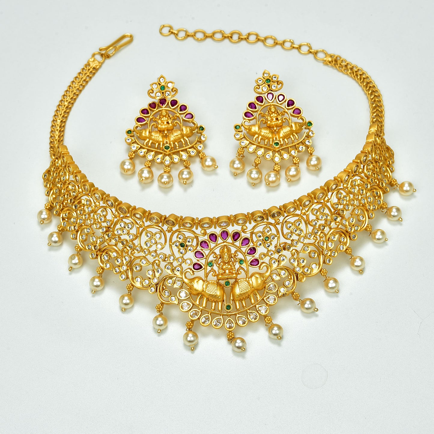 Zirconia Gold Lakshmi Devi Design Choker Set