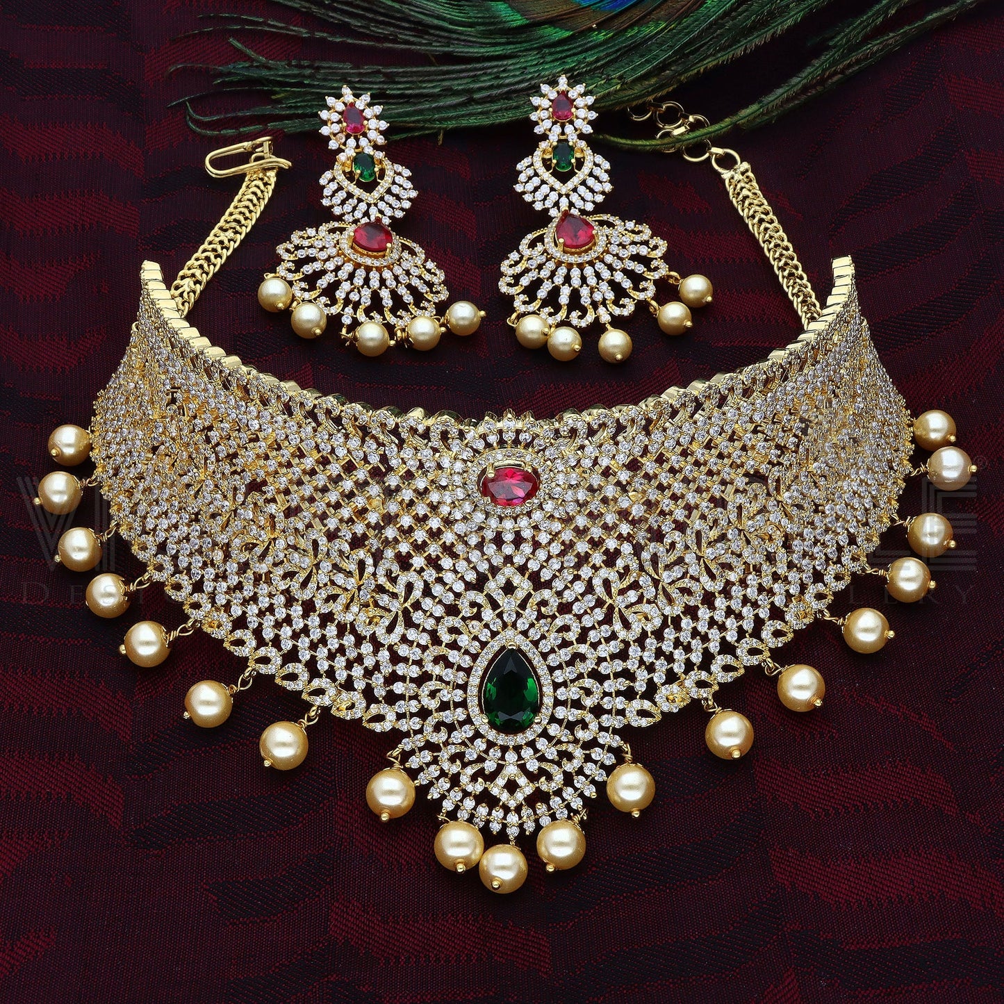 Designer Gold Zirconia Choker Set