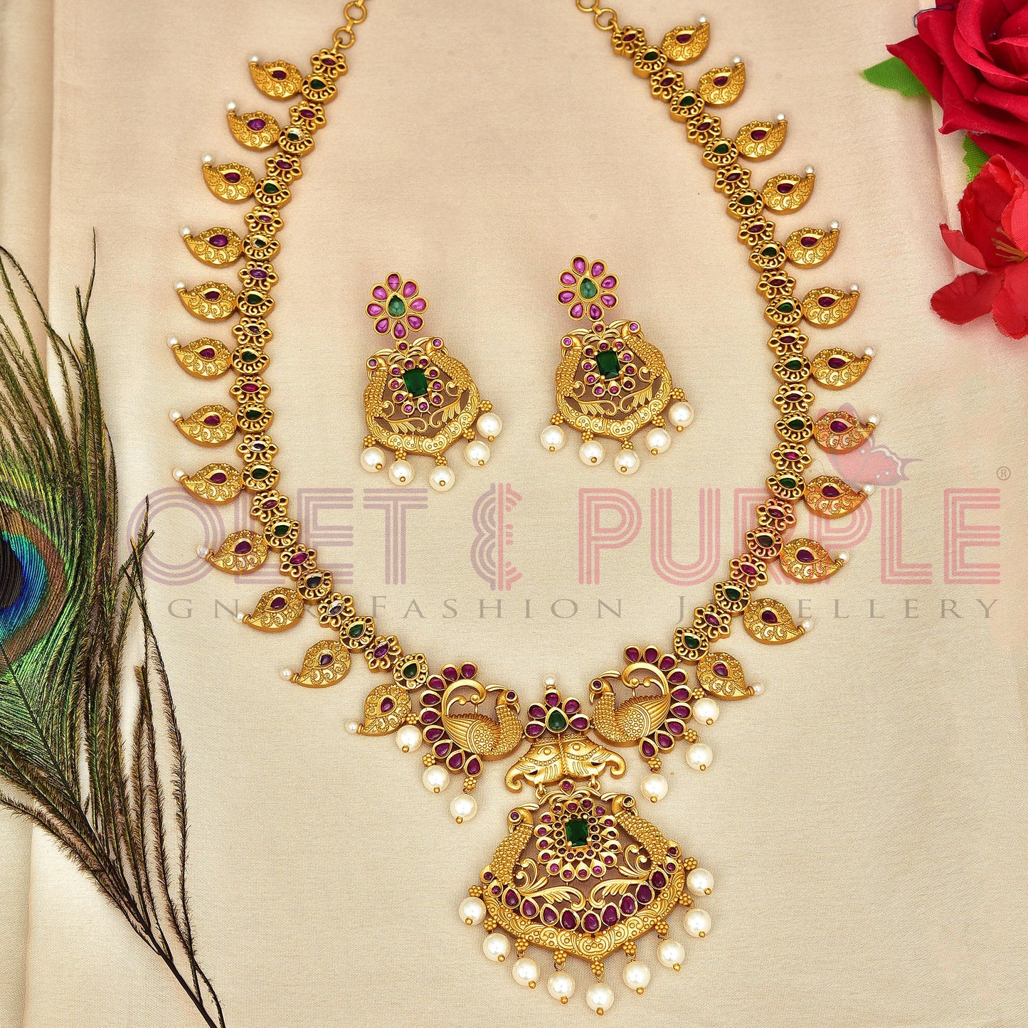 Designer Kempu Mango Long Haaram