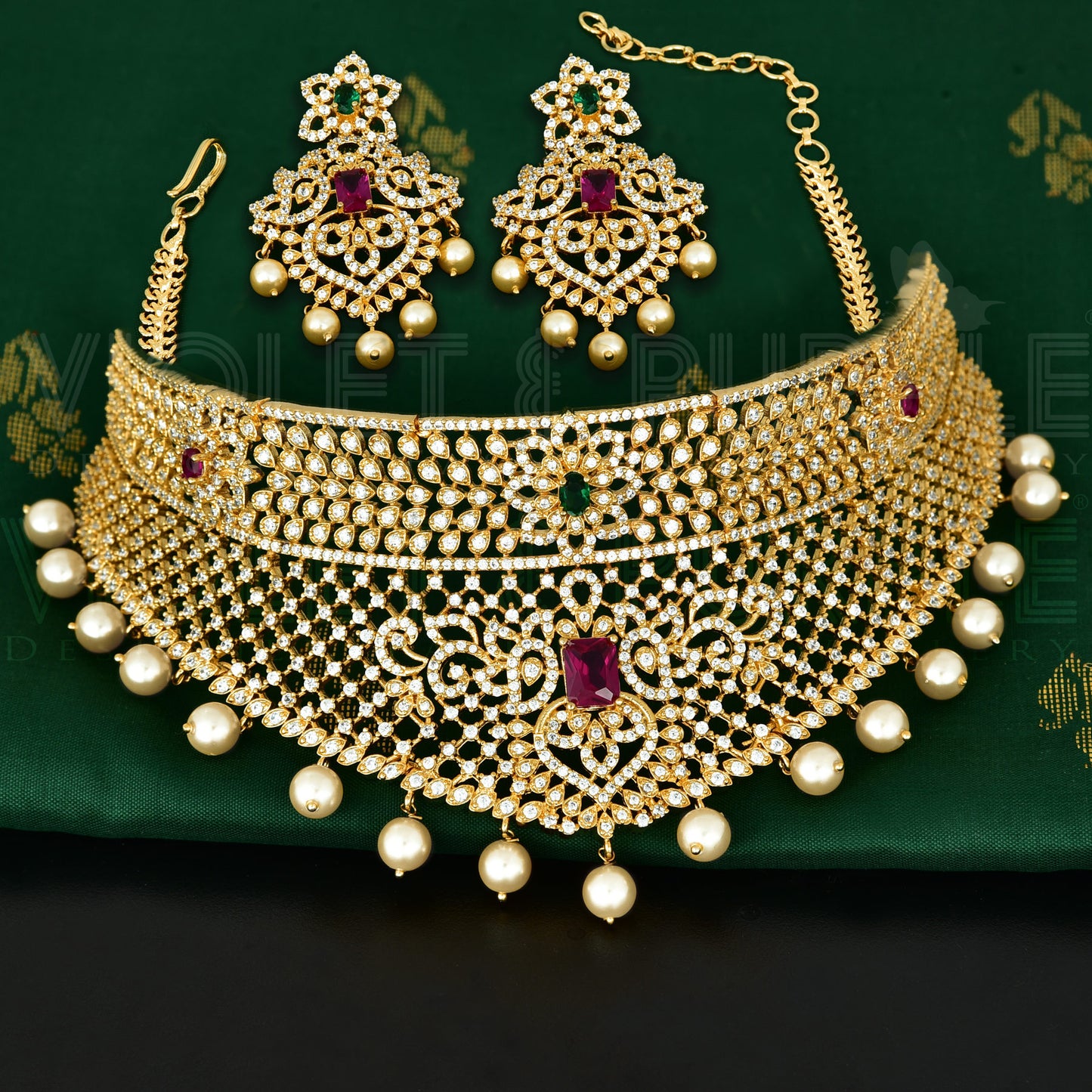 Designer Gold Zirconia Choker Set