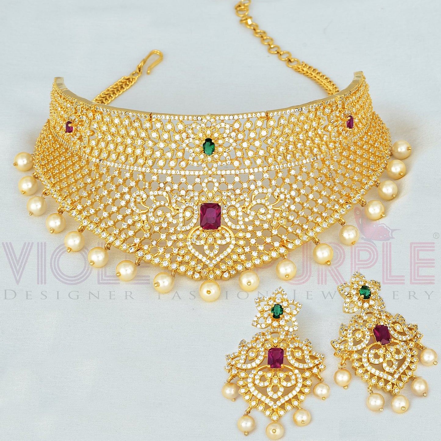 Designer Gold Zirconia Choker Set
