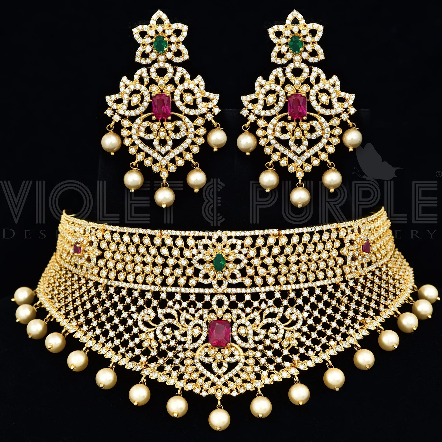 Designer Gold Zirconia Choker Set