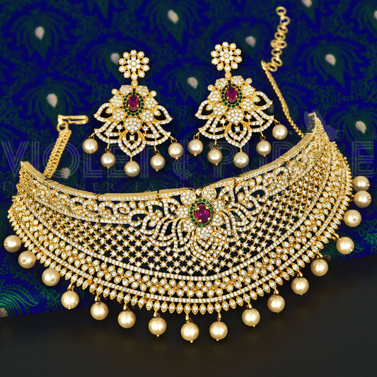 Designer Gold Zirconia Choker Set