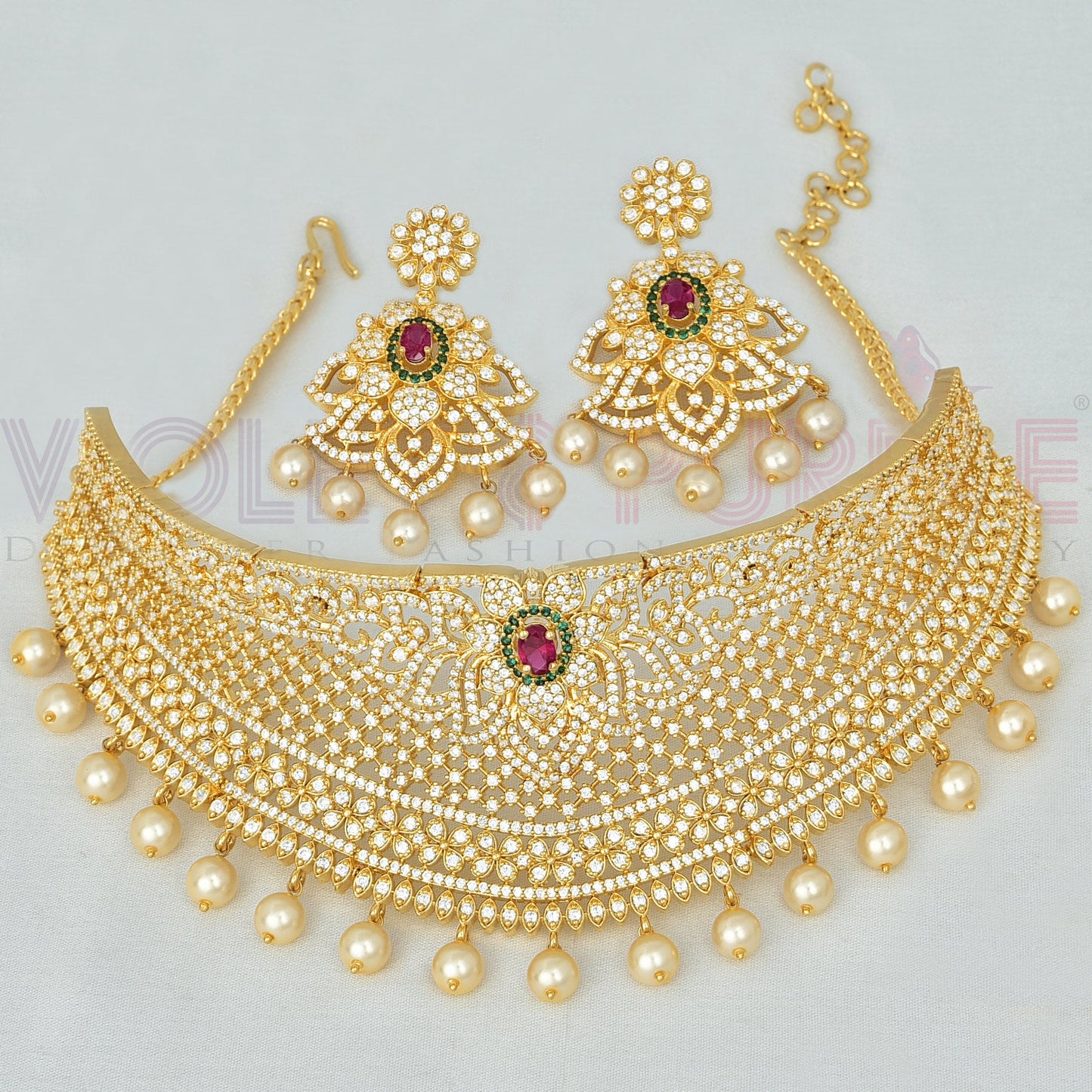 Designer Gold Zirconia Choker Set