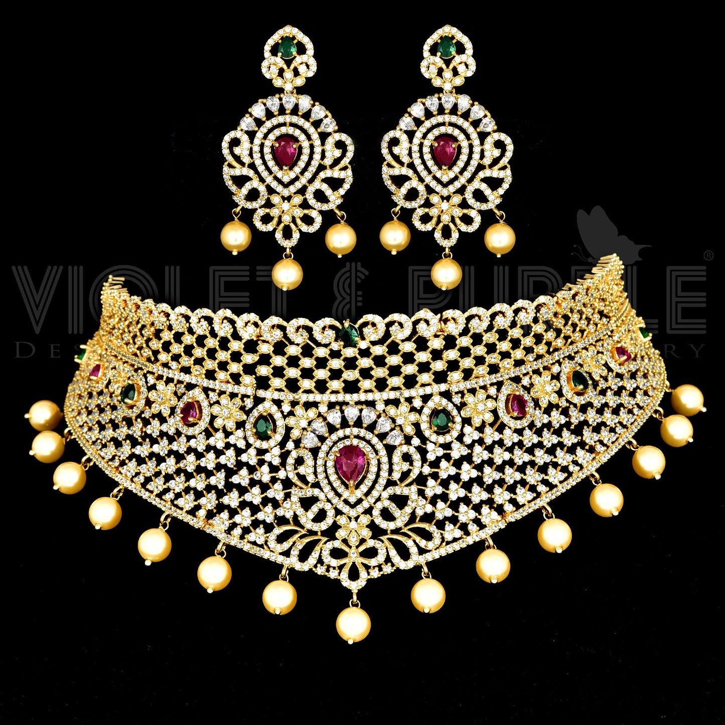 Designer Gold Zirconia Choker Set