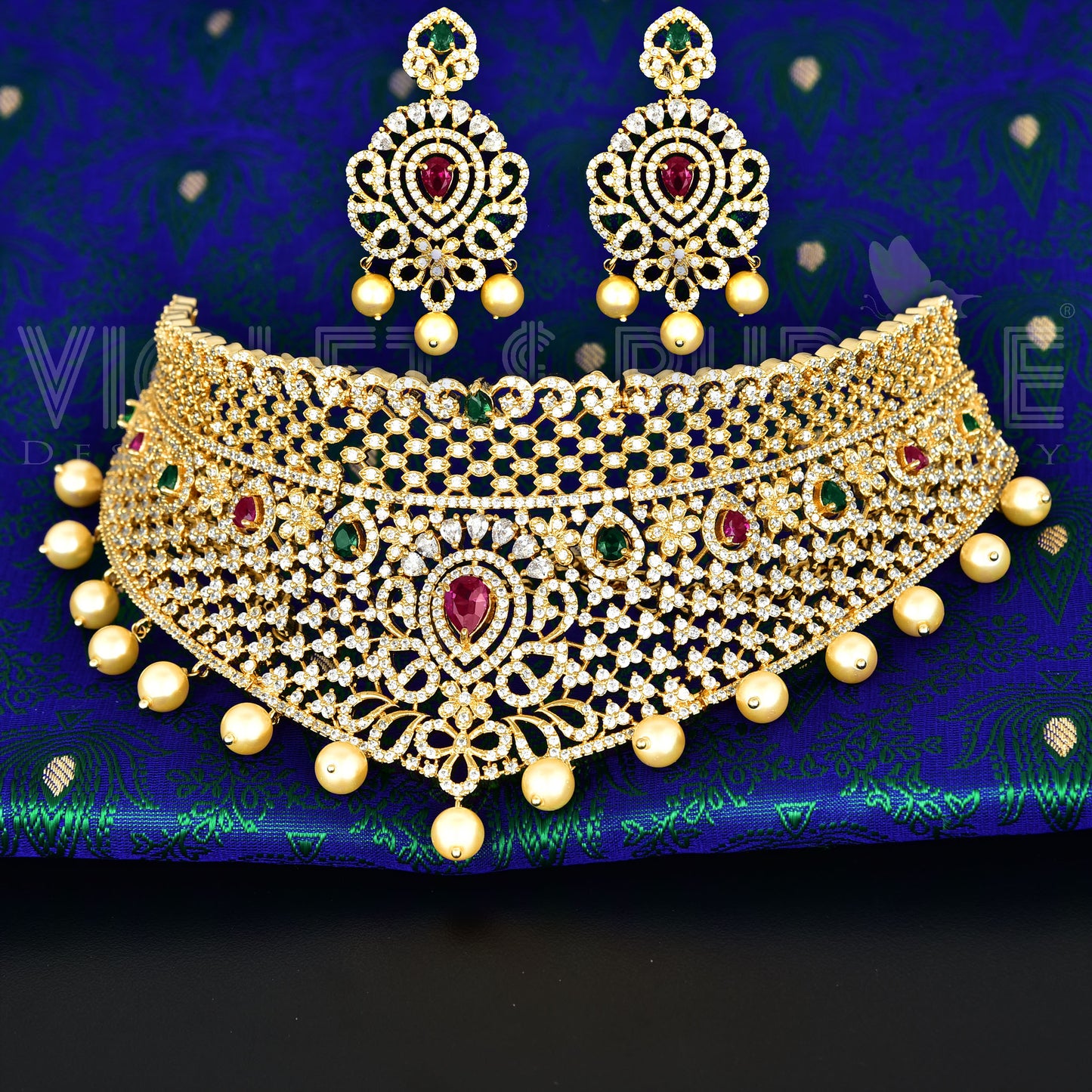 Designer Gold Zirconia Choker Set