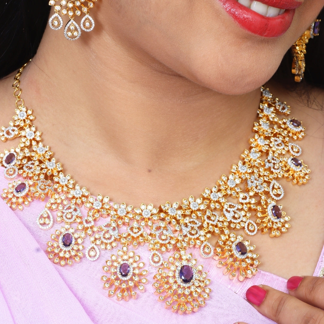 Shop Indian Fashion Imitation and 1 Gram Gold Jewellery Online Violet Purple Designer Fashion Jewellery