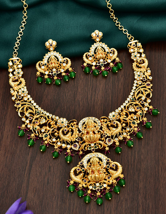 Zircon Gold Lakshmi Necklace Set