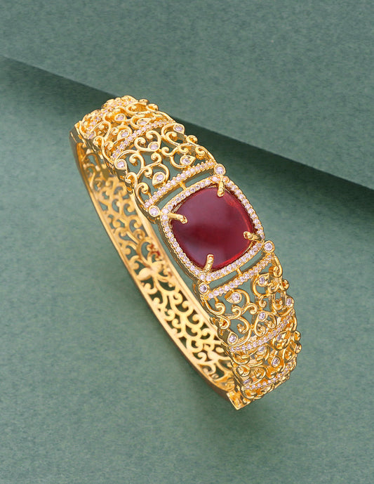 Zirconia Gold Polish Kada Bracelet
