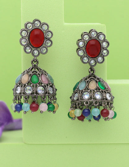 Designer Multicolor Black Metal Fancy Earrings