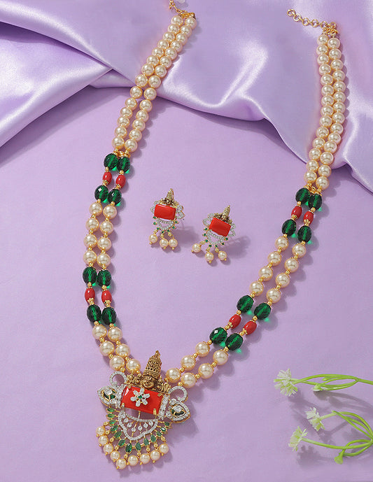 Designer Zirconia Divine Coral Lakshmi Beads Mala