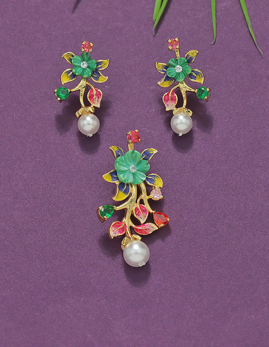 Designer Zirconia Enchanted Blossom Pendant Set