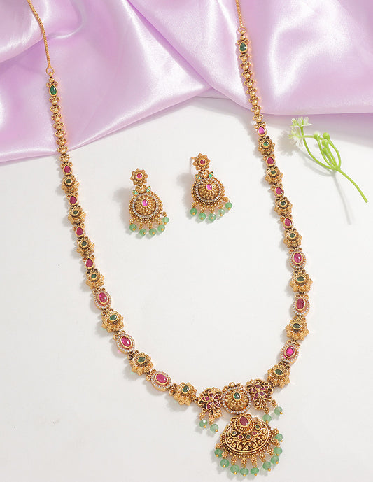 Designer Regal Temple Heritage Kempu Necklace Set