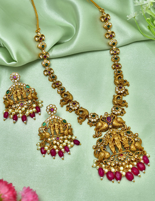 Designer Ramparivar Necklace Set with Ruby Beads