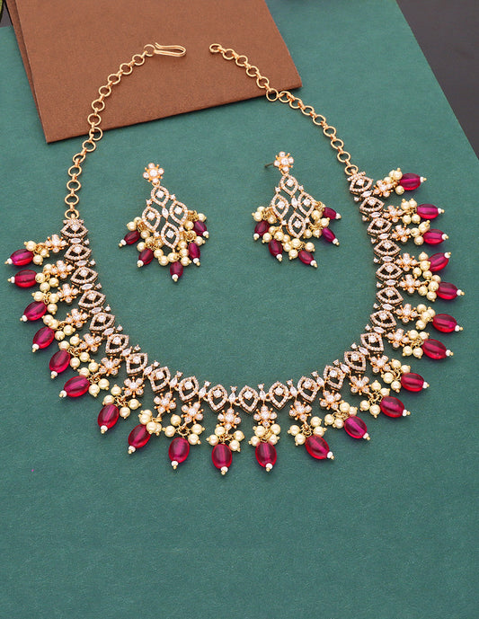 Gold Polish Zirconia Necklace Set