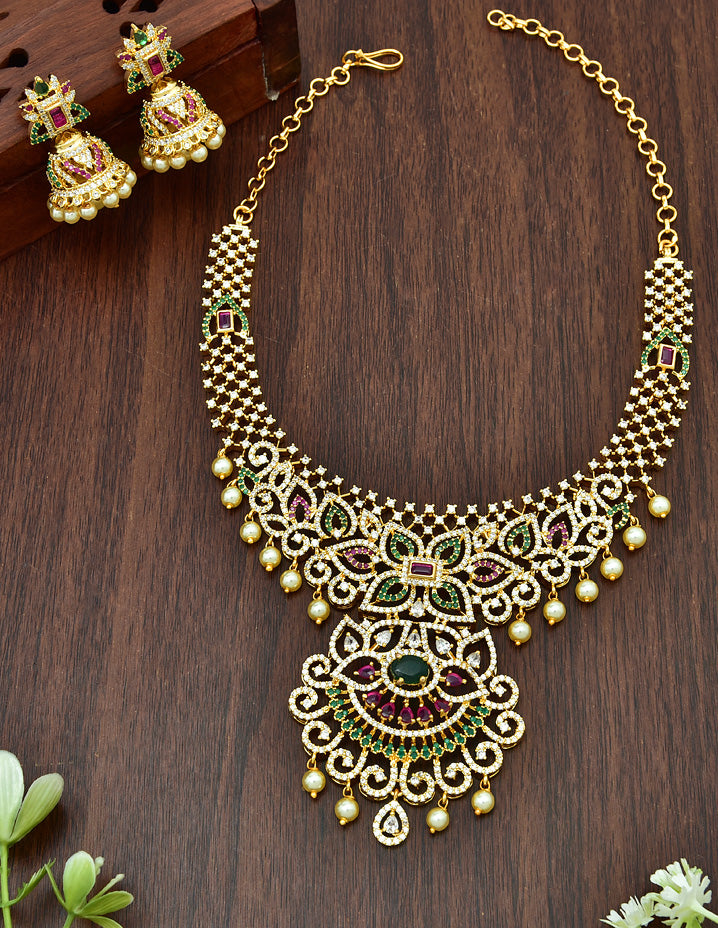 Designer Zirconia Gold Polish Necklace Set