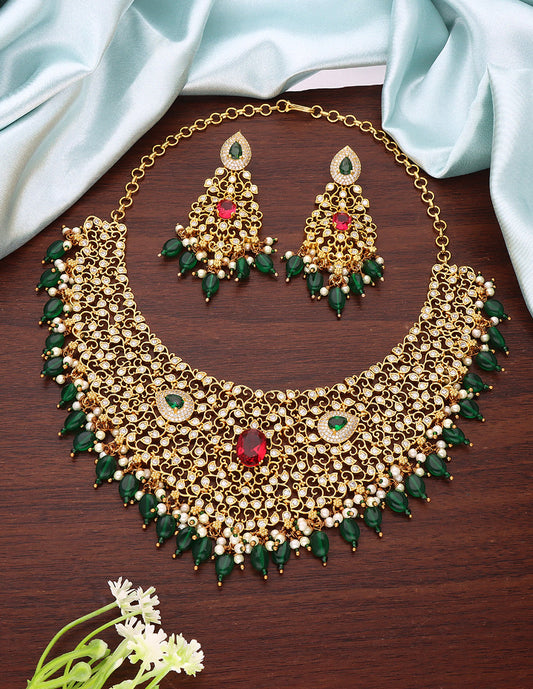 Designer Zirconia Gold Polish Necklace Set