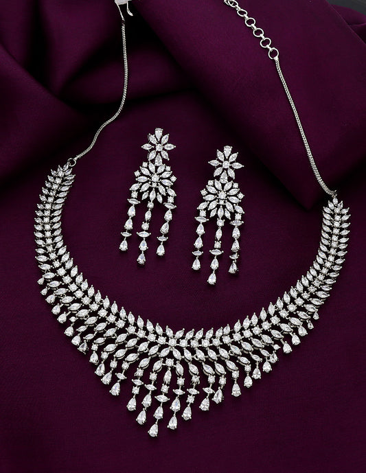Designer Rhodium Polish Zirconia Necklace Set