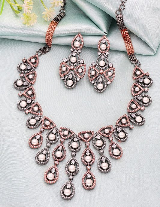 Designer Black Rose Plated Zirconia Necklace Set