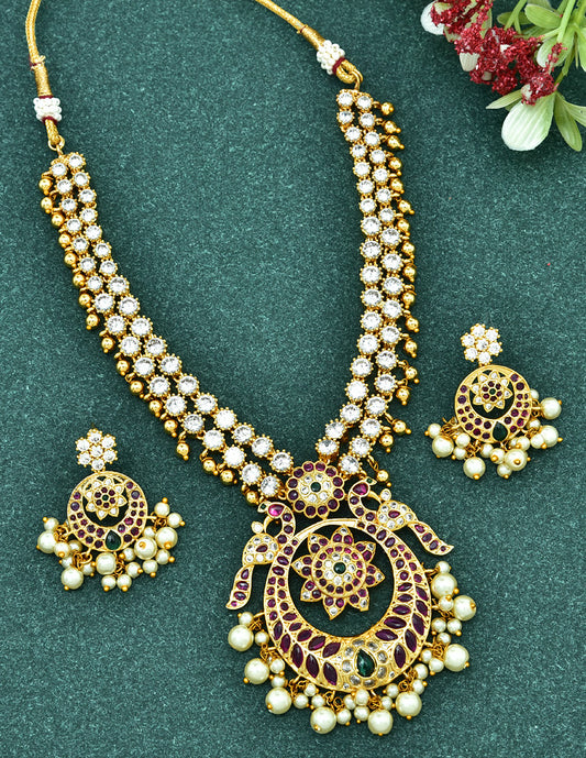 Designer 2 Layered Gold Plated Zirconia Necklace Set