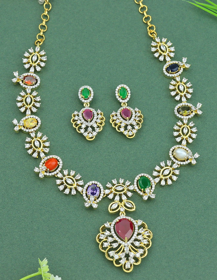 Designer GJ Navaratna Necklace Set Violet & Purple Designer Fashion