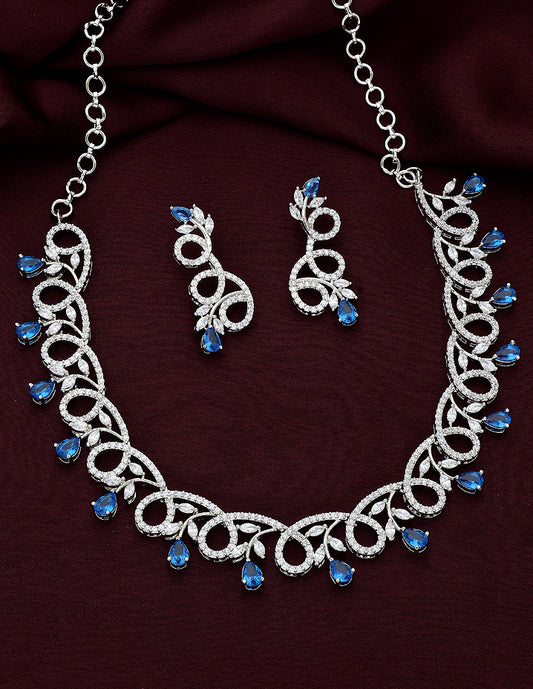 Designer Rhodhium Plated Zirconia Necklace Set
