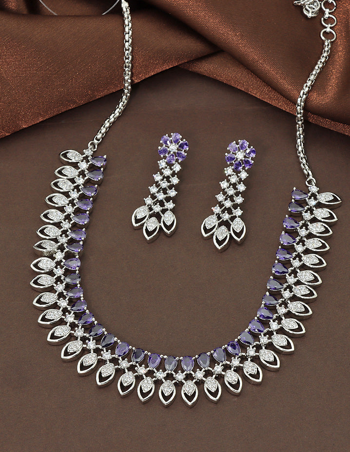 Designer Rhodium Polish Amethyst Zirconia Necklace Set
