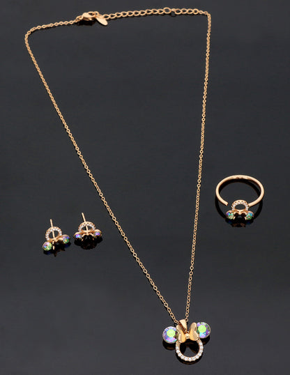Swarovski Crystal Chain Pendant Set With Finger Ring