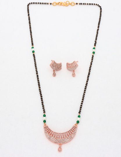 Zirconia Rose Gold Black Bead Mangalsutra