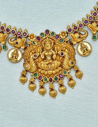 Designer Kasu Lakshmi Devi Kempu Necklace Set