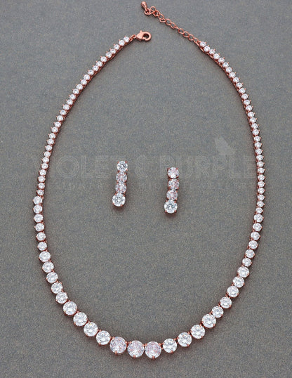 Rose Gold Polish Zirconia Necklace Set