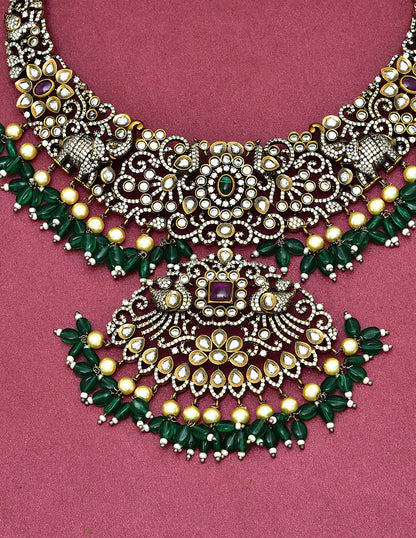 Victorian Ruby And Emearld Peacock Pattern Necklace set
