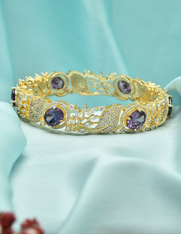 Designer Zirconia Gold Amethyst Bangle ZBGL11075