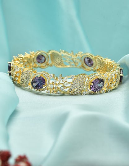 Designer Zirconia Gold Amethyst Bangle ZBGL11075