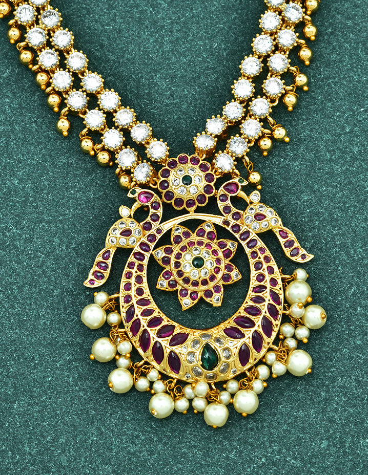 Designer 2 Layered Gold Plated Zirconia Necklace Set