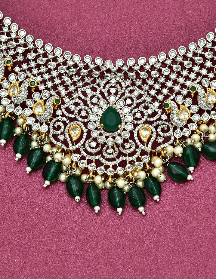 Zircon Ganga Jamuna Grand Wedding Necklace Set