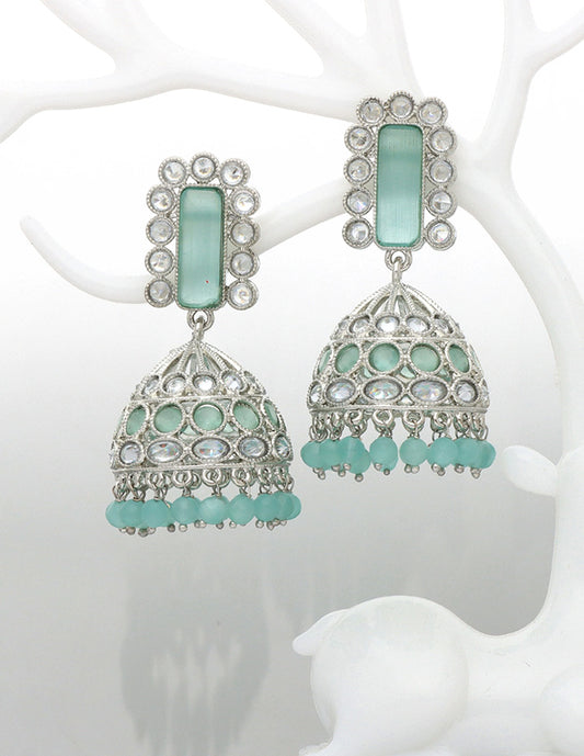 Designer Rhodium Polish Mint green Color Fancy Earrings