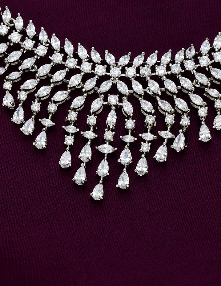 Designer Rhodium Polish Zirconia Necklace Set