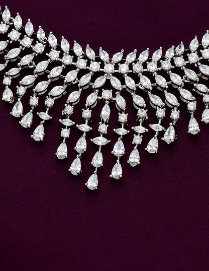 Designer Rhodium Polish Zirconia Necklace Set